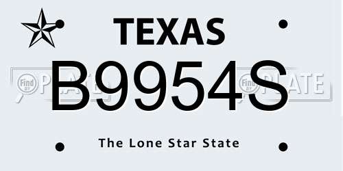B9954S Texas License Plate