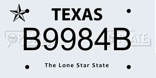B9984B Texas License Plate