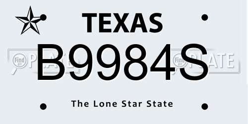B9984S Texas License Plate