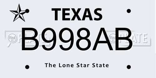 B998AB Texas License Plate