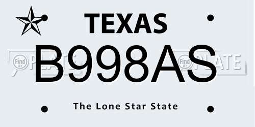 B998AS Texas License Plate