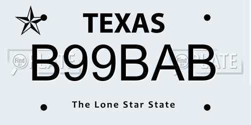 B99BAB Texas License Plate