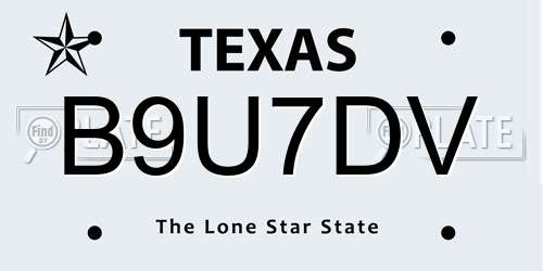 B9U7DV Texas License Plate