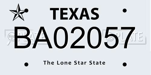 BA02057 Texas License Plate