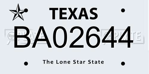 BA02644 Texas License Plate