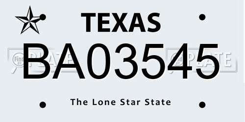 BA03545 Texas License Plate