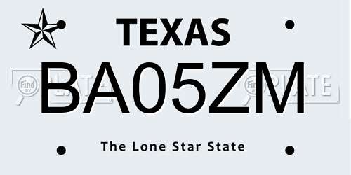 BA05ZM Texas License Plate