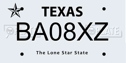 BA08XZ Texas License Plate