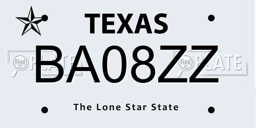 BA08ZZ Texas License Plate