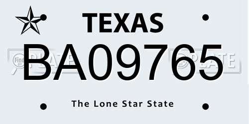 BA09765 Texas License Plate