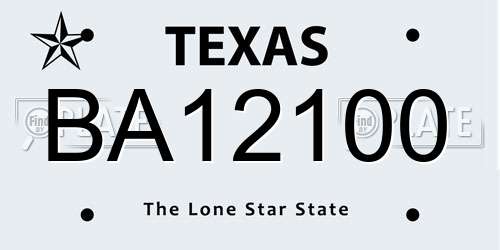 BA12100 Texas License Plate