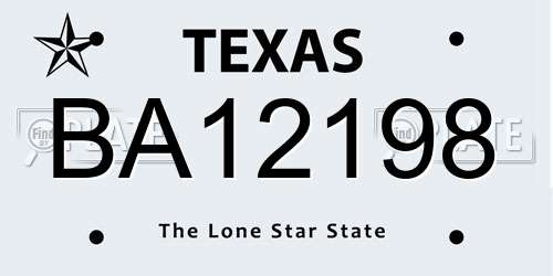 BA12198 Texas License Plate