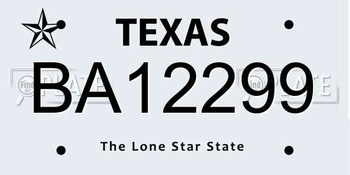 BA12299 Texas License Plate