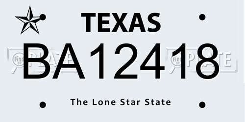 BA12418 Texas License Plate