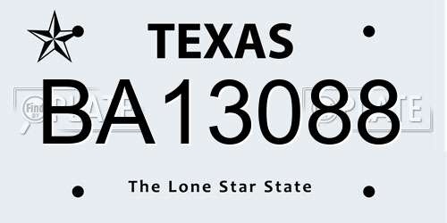 BA13088 Texas License Plate
