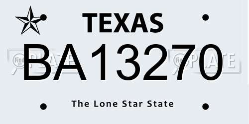 BA13270 Texas License Plate