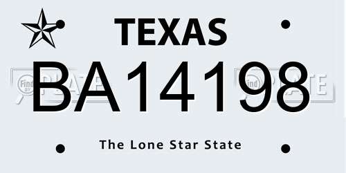 BA14198 Texas License Plate