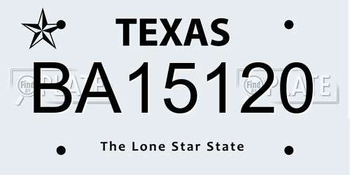 BA15120 Texas License Plate