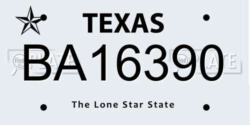 BA16390 Texas License Plate
