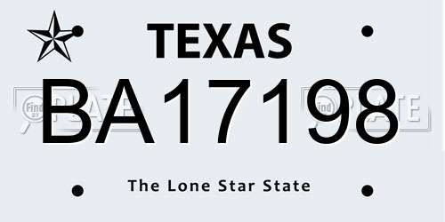 BA17198 Texas License Plate