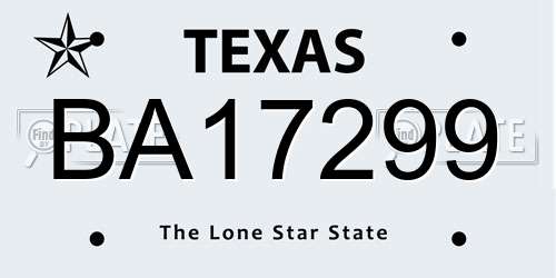 BA17299 Texas License Plate