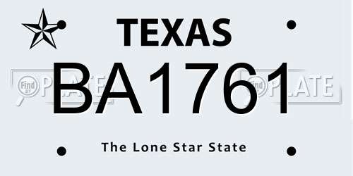BA1761 Texas License Plate