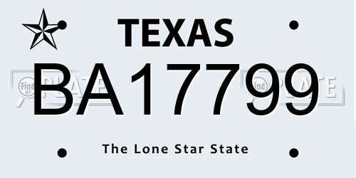 BA17799 Texas License Plate