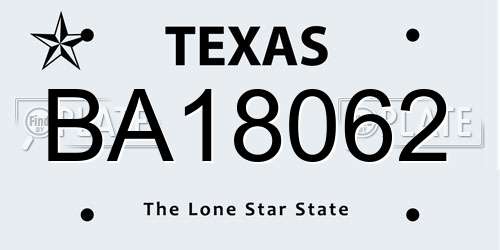 BA18062 Texas License Plate
