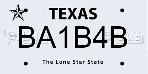 BA1B4B Texas License Plate