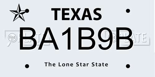 BA1B9B Texas License Plate