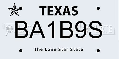 BA1B9S Texas License Plate