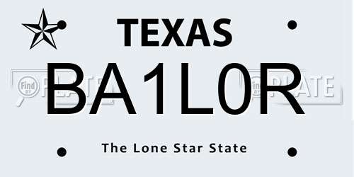 BA1L0R Texas License Plate