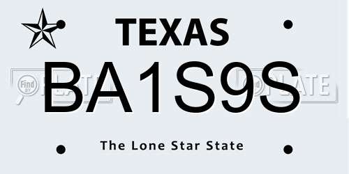 BA1S9S Texas License Plate