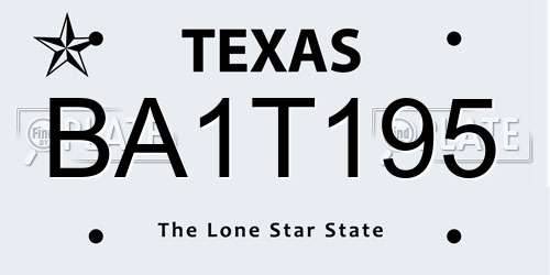 BA1T195 Texas License Plate