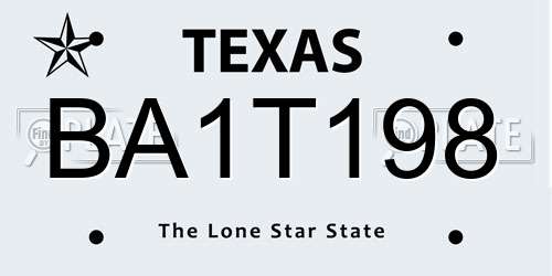 BA1T198 Texas License Plate