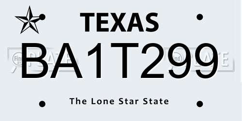 BA1T299 Texas License Plate