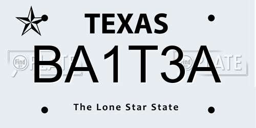 BA1T3A Texas License Plate