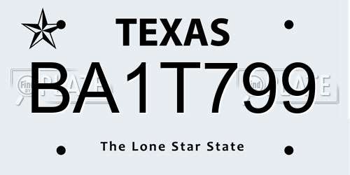 BA1T799 Texas License Plate