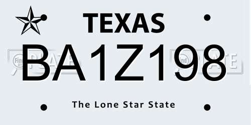 BA1Z198 Texas License Plate