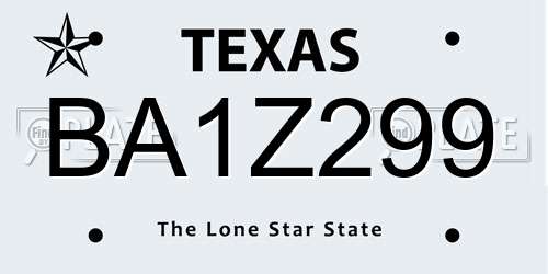 BA1Z299 Texas License Plate
