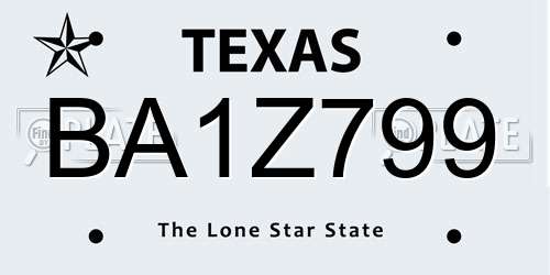 BA1Z799 Texas License Plate
