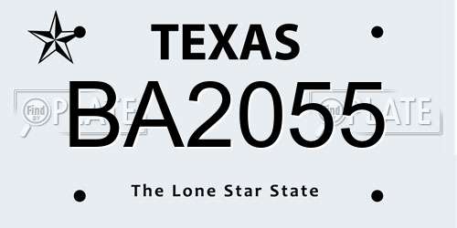 BA2055 Texas License Plate