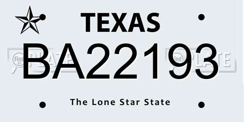 BA22193 Texas License Plate
