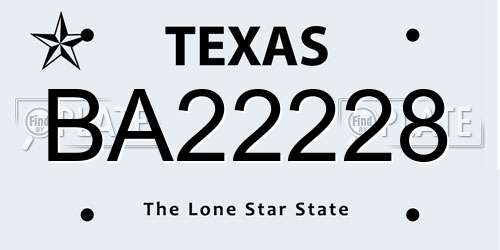BA22228 Texas License Plate