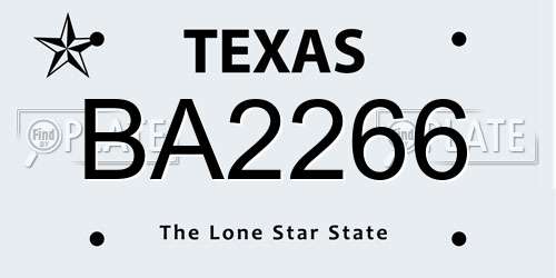 BA2266 Texas License Plate