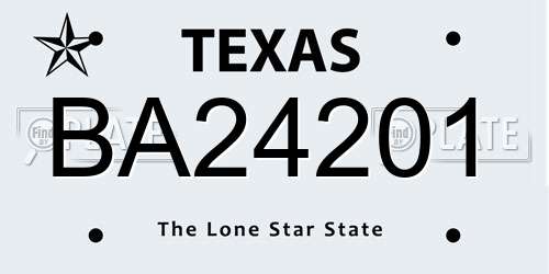 BA24201 Texas License Plate