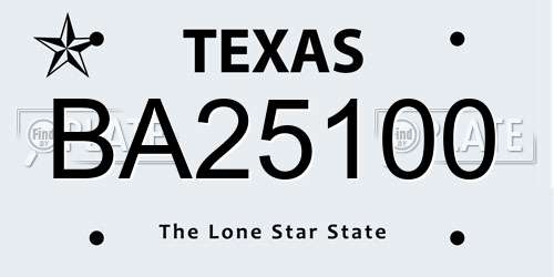 BA25100 Texas License Plate