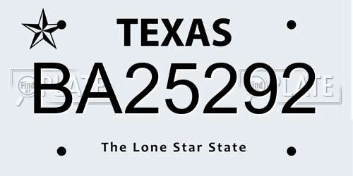 BA25292 Texas License Plate
