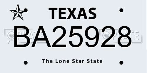 BA25928 Texas License Plate