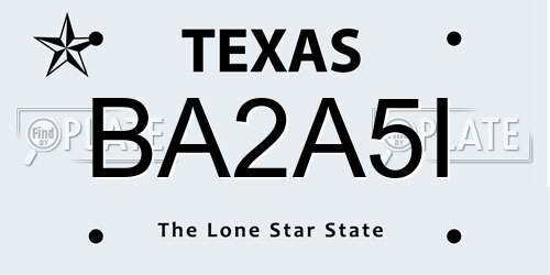 BA2A5I Texas License Plate